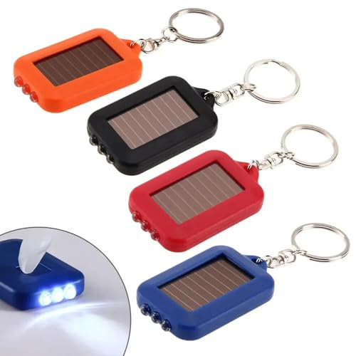 MODOAO LED-Schlüsselanhänger-Taschenlampe, tragbare Taschenlampe, Solar-LED-Mini-Schlüsselanhänger-Licht, 3 Perlen, hohe Helligkeit, Notfalllichter (4 Stück)