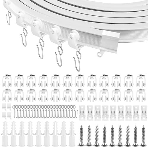 Gardinenschiene, 5 Meter Flexible Decken-Vorhangschiene, Gebogene Vorhangschiene mit Stummen Rollen für Vorhänge, Raumteiler, Wohnmobil-Vorhang, Duschvorhang, Krankenhaus-Vorhangschienensystem