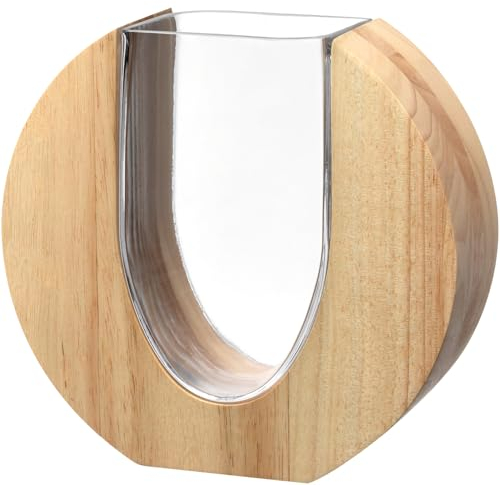 LEONARDO HOME Legno Vase, 1 Stück, Moderne Vase aus Glas und Holz,handgemacht, Zeitloses Kunstwerk, einzigartige Blumenvase, Elegantes Design mit langlebiger Freude,Höhe 19 cm, braun, 025645