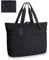bagsmart Damen Umhängetasche, Faltbare Einkaufstasche, 20 L Tragetasche mit Tragegriff Oben mit Reißverschluss für Reisen, Arbeit, Fitness, Yoga, Schwarz
