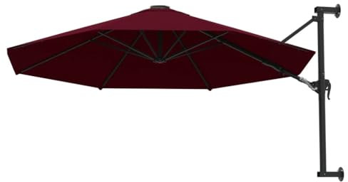 Higsose Gartenschirm 3x3x1,31 m Sonnenschirm Wandmontage Parasol mit 48 mm Metallmast Strandschirm mit 8 Rippen und Wandhalterung Rot mit dem Kurbelsystem UV Schutz Verblassfestem Stoff