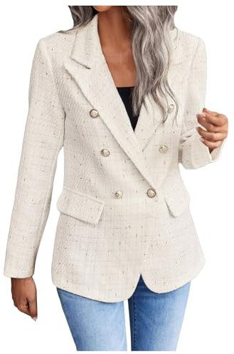Femme Blazer à Carreaux ÉLéGant Vestes Courtes En Tweed Col Revers Manches Longues Slim Fit Ol Bureau Affaires Veste De Costume Devant Ouvert Vintage à Double Boutonnage Cardigan Blouson Jacket
