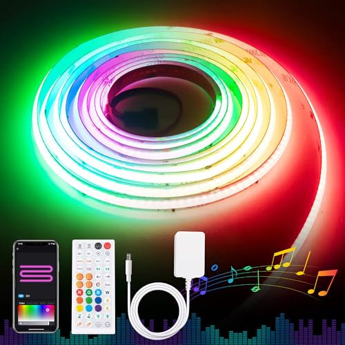 DC24V WiFi RGB+IC COB LED Streifen 5m Kit mit Fernbedienung,Smart App Steuerung Farbverlauf Dimmbar Hohe Dichte Adressierbarer RGB LED Strip Arbeiten mit Alexa/Google Assistant,Musik Synchronisieren