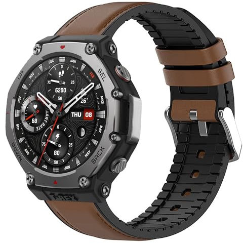 Lamshaw Cinturino compatibile per Amazfit T-Rex 3 Orologio, cinturino in pelle e silicone Meex compatibile con Amazfit T-Rex 3 48 mm, Bip 5, Bip 5 Unity, GTR 4 Smart Watch.