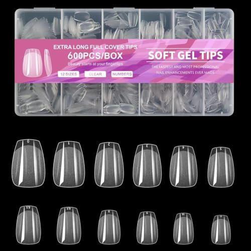 GZMAYUEN 600 Stück Coffin Nail Tips, Soft Gel Nageltips Fake Full Cover Künstliche Falsche Nägel Press on Nails Short Gelnägel Tips