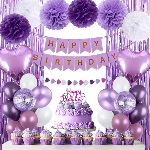 Purple Happy Birthday Party Decorations for Women Girls