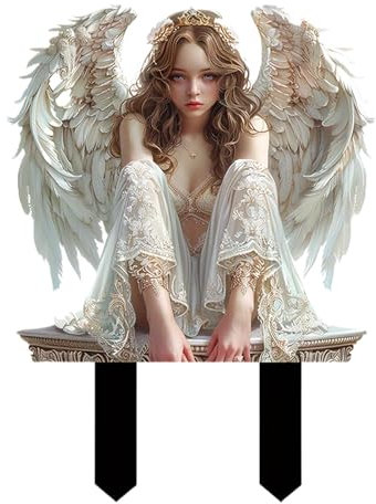 Garten-Gedenkstab, dekorativer Pflanzenstecker, Engel-Gartenornament, skurriles Outdoor-Zubehör, stilvolle Pflanzenverzierung, spiritueller Gartenstecker für den Außenbereich, 21,3 x 0,2 x 30 cm