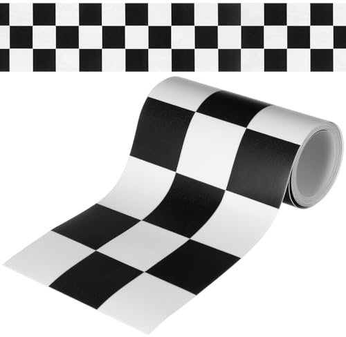 NUOBESTY 1 Roll Adhesive Wall Decal PVC Label Sticker Black White Checkered Sticker for Blackboard Bulletin Board Borders Wall Decors