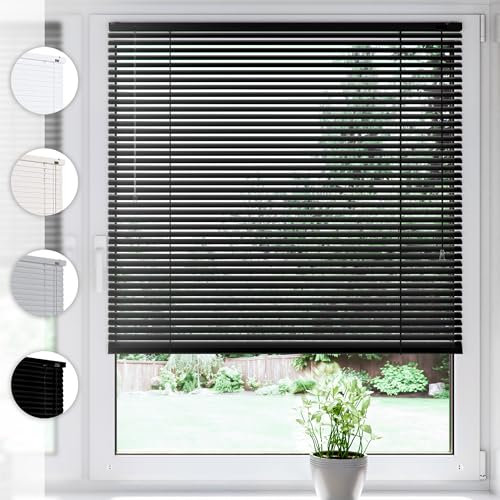 Sonello Aluminium Jalousie 90cm x 100cm Schwarz Alu Jalousie Klemmfix ohne Bohren Sichtschutz Blendschutz Lichtschutz Sonnenschutz für Fenster und Türen