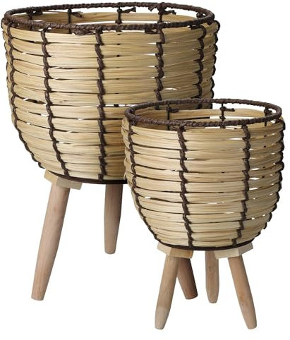 WELL HOME - Juego de 2 cestas maceteros de madera con patas Ø21Ø27cm