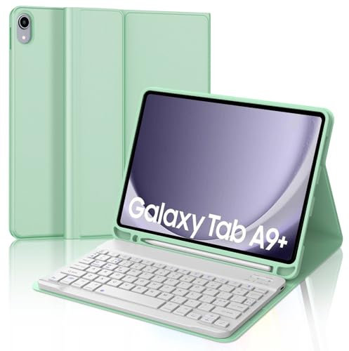 WINCHKING Custodia per tastiera per Samsung Tab A9 Plus 11 pollici, compatibile con Samsung Galaxy Tab A9+ (SM-X210/X216/X218), tastiera rimovibile senza fili con layout QWERTZ, verde erba