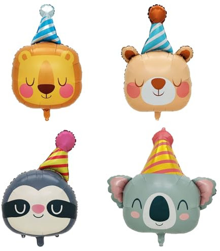 DazzJoy XXL Luftballons Tiere für Geburtstag - 4 Stück Folienballon, Helium Ballon für Dschungel Deko, Party Animals, Kindergeburtstag