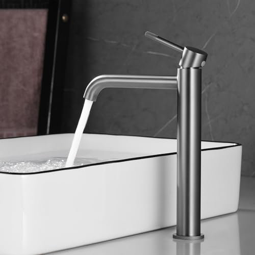 PHASAT Wasserhahn bad hoch Einhebel Waschbecken Armatur Gunmetal Grau Waschbecken Armatur Badezimmer Edelstahl Einhebelmischer für Waschschale PTMP25Q