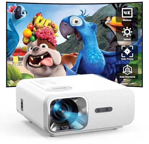 Videoprojecteur Auto Focus/Auto Keystone 26000L WiFi6 Bluetooth Retroprojecteur Jimveo Full HD 1080P Vidéoprojecteur 4K Supporté 400'' pour Home Cinéma Zoom 50% Projecteur Video pour iphone/Android