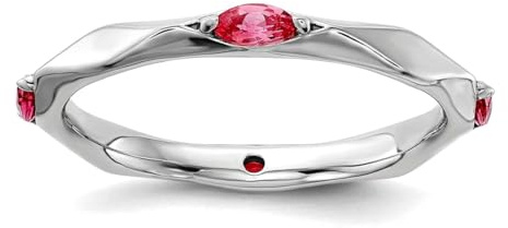 Bague empilable en argent sterling 925 plaqué rhodium avec tourmaline rose 2,5 mm pour femme, US 8 | EU 57.75 | DE 18 | JP 16 | UK Q, Métal Pierre précieuse Métal Rhodium, Tourmaline rose