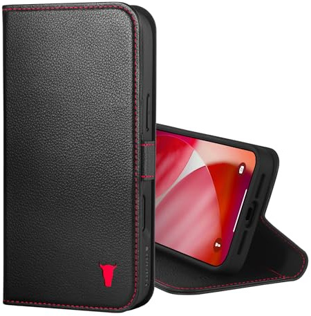 TORRO Hülle kompatibel mit iPhone 17 Pro 6.3 2025 - Echt Leder Hülle mit Standfunktion und Kartenfächern (kompatibel mit Offiziellen MagSafe-Ladegeräten) - Schwarz