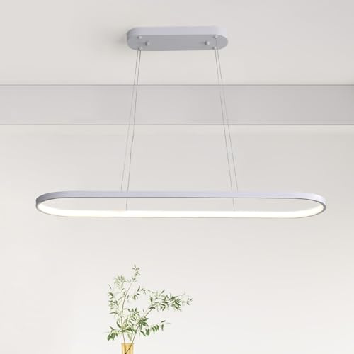 minifair Oval Hängeleuchte LED Dimmbare Hängelampe Ring Pendelleuchte Moderne Esstisch Lampe mit Fernbedienung Höhenverstellbar für Wohnzimmer Esszimmer Küche Arbeitszimmer Schlafzimmer Weiß 70cm