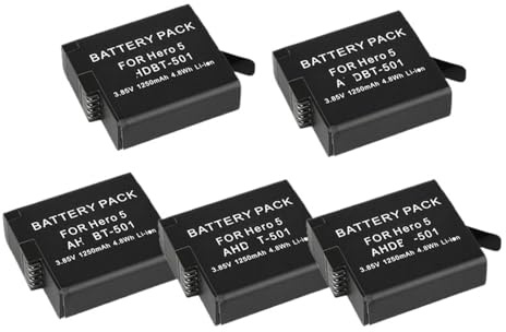1250 MAh Wiederaufladbarer Akku, Schwarz – Kompatibel Mit AHDBT 501 – Kompatibel Mit GoPro Hero 5 Hero 6 Hero 7(5PCS)