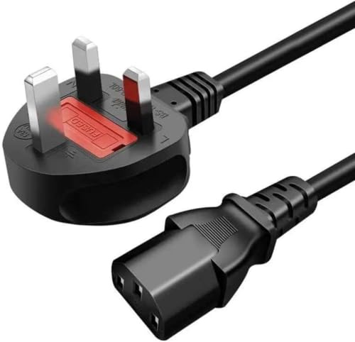 3-Pin Power Cable Adapter Cord, Black, Male-to-Female, 2 Meters, 230V AC, Compatible with Laptops, PCs, Monitors, Printers and Other Devices with 3-Pin Power Connectors (1 Meter)