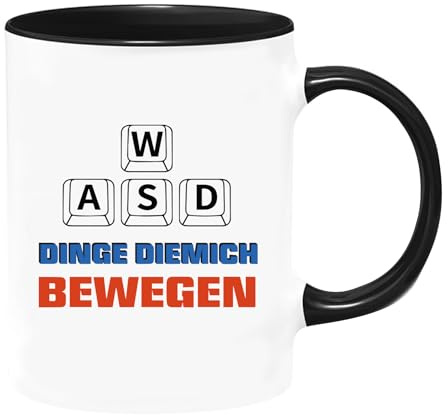 PureHaus Geschenke für Gamer, Kaffeetasse mit Spruch - Dinge die mich bewegen, Geburtstag Weihnachten Geschenk für Gamer Computerspieler, Schwarz-Weiß