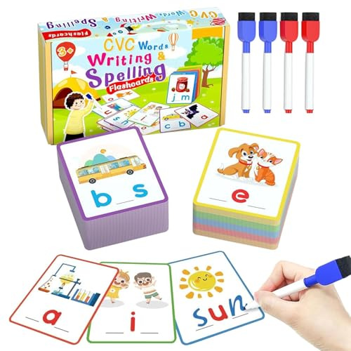 Rechtschreibspiel - Häufige Wörter, Materialien zum Schreiben von Flash-Karten, Spielzeug zum Lesen von Kindern von 3-6 Jahren, Kindergarten, Vorschule