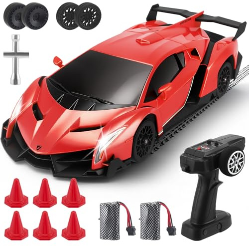 ExKeen Lamborghini RC Drift Auto 1:18 4WD - 35 KM/H Hochgeschwindigkeits Rennwagen mit LED Beleuchtung - Vollproportionales Ferngesteuertes Drift Spielzeug Geschenk für Kinder (Rot)