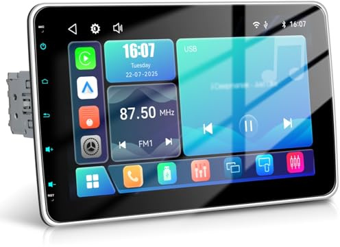 Motorsi CarPlay Android Auto 1 DIN Radio Coche, Pantalla Coche Táctil 10 Pulgadas Autoradio, Radio Auto Soporte Bluetooth/MirrorLink/FM/USB/AUX/Charging/7 Color Backlight + Cámara Trasera