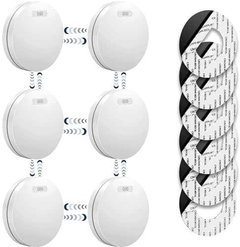 SAVS SM11R4 Funkvernetzter Rauchmelder 6er-Pack – 10 Jahre Batterie – Extra flaches Design – Kein LED-Licht – Montage ohne Bohren – Entspricht europäischer Norm – Vernetzbarer Feuermelder | 6er Set funkvernetzter Rauchwarnmelder mit integrierter 10-Jahres-Batterie, flachem Design und Montage ohne Bohren.