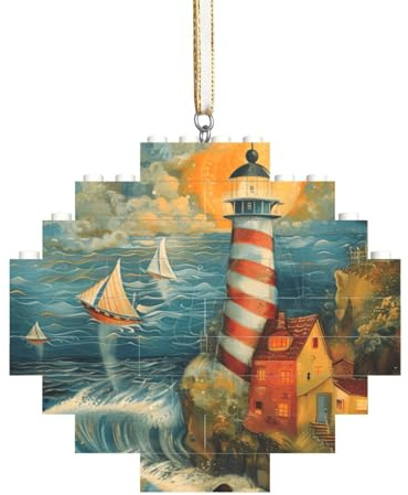 Artisan Brick Puzzle Baustein DIY Ornament Dekor 3D Puzzle durchdachtes Geschenk Meer Leuchtturm Druck
