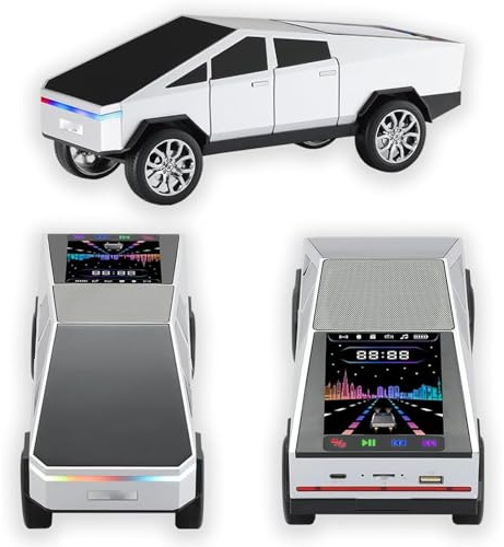 Topiky Bluetooth Pickup Truck Replica Portable Speaker with Display Screen, Wireles Speaker with Stereo, FM Radio, LED Party Lights, USB TF Playback, HandsFree Mic, Surprise Gift for (Silver)