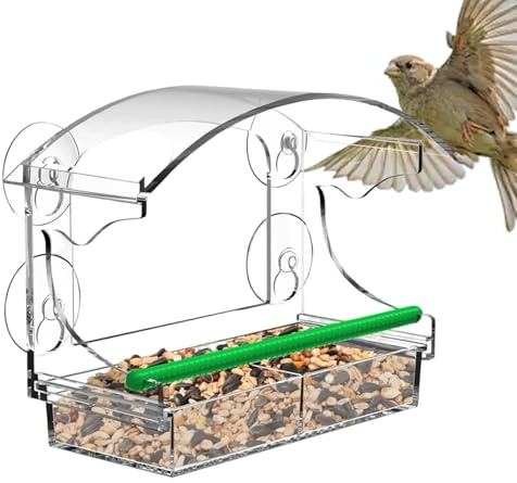 Distributeur De Nourriture pour Oiseaux À Fenêtre Extérieur,Décoration De Patio en Acrylique Transparent | Mangeoire Sauvage À Ventouse avec Plateau Amovible,Attraction De La Faune pour Balcon