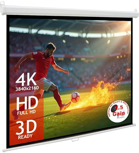 SlenderLine EcoSmart Rolloleinwand 160x90 cm | 70 Zoll | 16:9 Format | GESAMTBREITE: 167cm | optimal für Smart & Mini Beamer | Heimkino Leinwand | Decke oder Wand | 8 Kant-Gehäuse