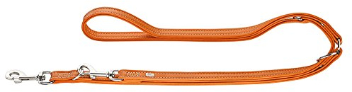HUNTER CANNES Verstellbare Führleine für Hunde, Leder, Nappaleder, weich, edel, elegant, 2,0 x 200 cm, orange