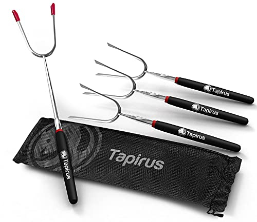 Tapirus Marshmallow Roasting Sticks | Set of 4 Extra Long Extendable Campfire Sticks | Protect Kids with Insulated Handles | Extendable Smore & Hot Dog Skewers | Heavy Duty Metal Camping Equipment
