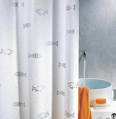 Spirella Anti-Schimmel Duschvorhang - Anti-Bakteriell, waschbar, wasserdicht, Polyester, „Kos“ 240x200cm Weiß Metallic Effekt