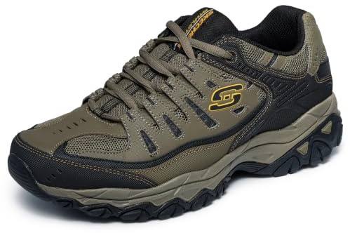 Skechers Men's Afterburn M. Fit Fashion Sneakers – Leather Upper, Memory Foam Insole, Rubber Outsole, Pebble/Black, 9 X-Wide