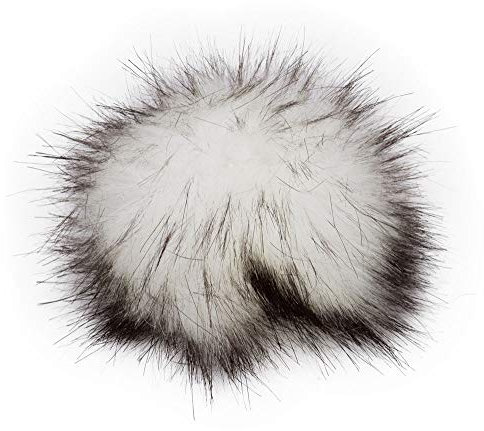 Unbekannt Fell Pompon mit Druckknopf White Black, 12-14 cm