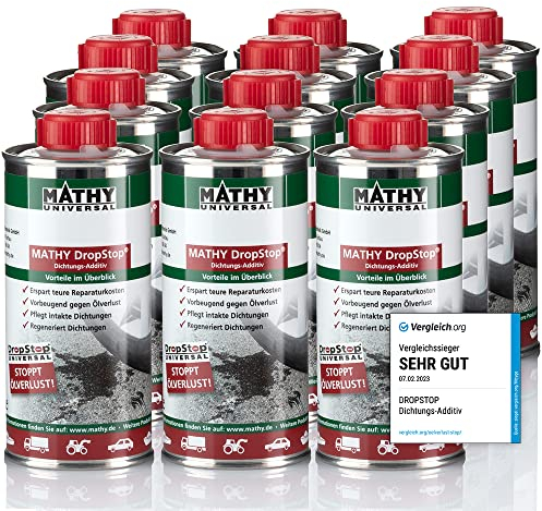 MATHY-DropStop Dichtungs-Additiv (12x250 ml) - Öl-Additiv stoppt Ölverlust im Motor, Getriebe, Hinterachsen & Servolenkungen - regeneriert Dichtungen