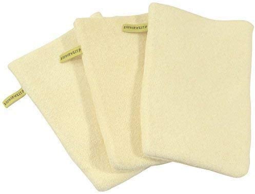 3 Stück Premium Waschhandschuhe aus Frottee ideal zum Baden oder Waschen Waschlappen Badelappen (gelb)