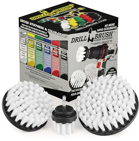 Drillbrush New Quick Change Shaft 3 Pack Soft White Carpet, Upholstery, And Leather Scrub Brushes