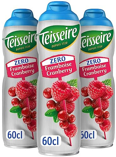 Teisseire Zéro Sucre, Sirop de Framboise Cranberry pour Boisson Rafraîchissante, Cocktails, Bidon 3x60cl