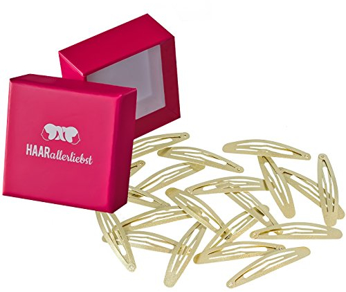 HAARallerliebst® 20 Stück Snap Haarspangen Damen gold schimmernd - gross oval 6cm Metall Haarclips Haarklammer Haar Hair Clip Clips Kinder Haarklammern Haarspange mit Schachtel Mädchen Herren