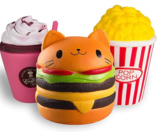 ZhengYue 3 Stück Kawaii Squishy Spielzeug - Popcorn Frappuccino Hamburger Squeeze Stress Squishies Langsam Dekompression Creme Duftenden Geschenk für Kinder Erwachsene Mädchen Jungen