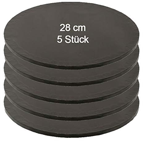 Mytortenland Tortenplatte/Cake Board Rund Schwarz 28 cm 5 Stück