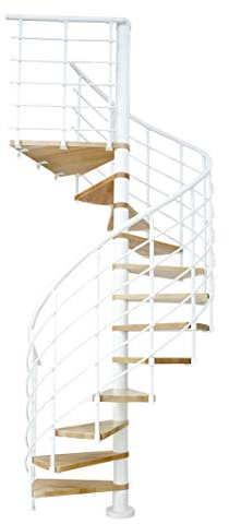 DOLLE Spindeltreppe Oslo Buche lackiert 11 Stufen / 12 Steigungen Höhe 252-276 cm Durchmesser 120 cm Unterkonstruktion Weiß pulverbeschichtet