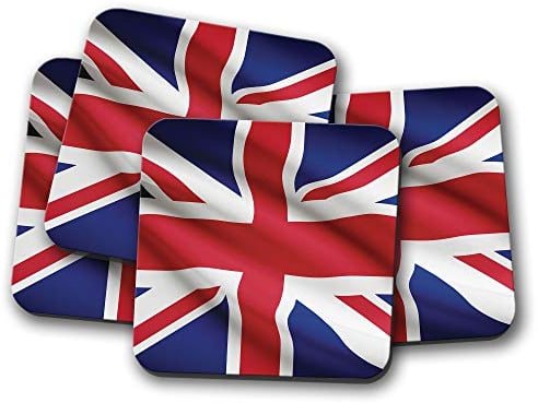 4 Set - Union Jack Flag Coaster - UK Great Britain British Travel #15601