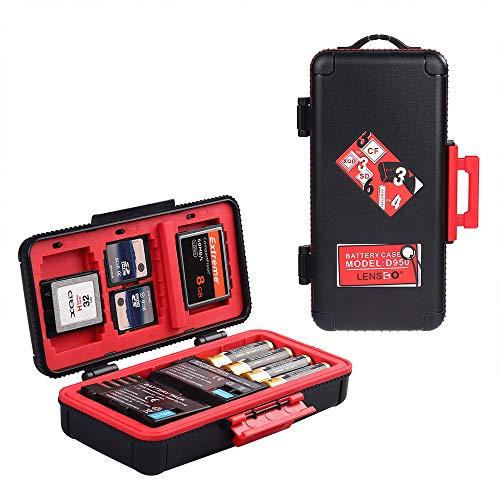 LENSGO Camera Battery Memory Card Case, Memory Card Hard Protector Case Water-Resistant Anti-Shock Compact Camera Battery Card Storage Box for 3 Camera Batteries 3 XQD or 3 CF Cards 6 SD Cards (Red)
