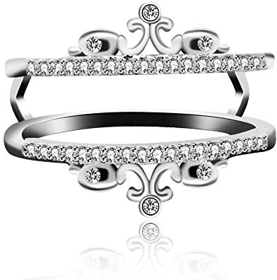 Uloveido Weißgold Überzogene Prinzessin Crown Ring Enhancer Wache für Braut Freundin Hochzeitstag Engagement Enhancer Ringe und Wraps Silber Farbe Y476