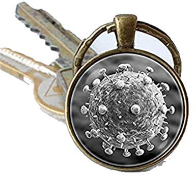Bloody devil Art Picture Key Chains,Virus keychain Virus jewellery Science jewelry Virus key ring Science gift Virus pendant Bacterium key chain Bacteria keyring Laboratory,Gift of love, farblos, 25mm