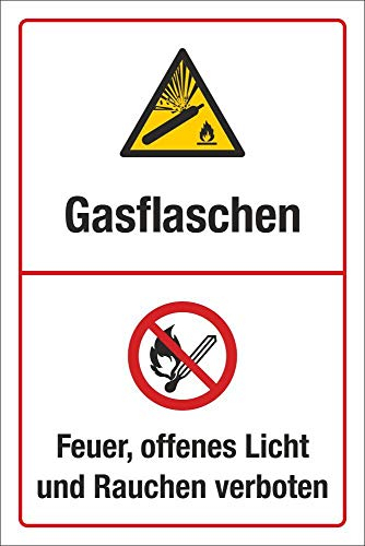Schild Gasflaschen Gas Feuer Licht Rauchen verboten 3 mm Alu-Verbund 300 x 200 mm